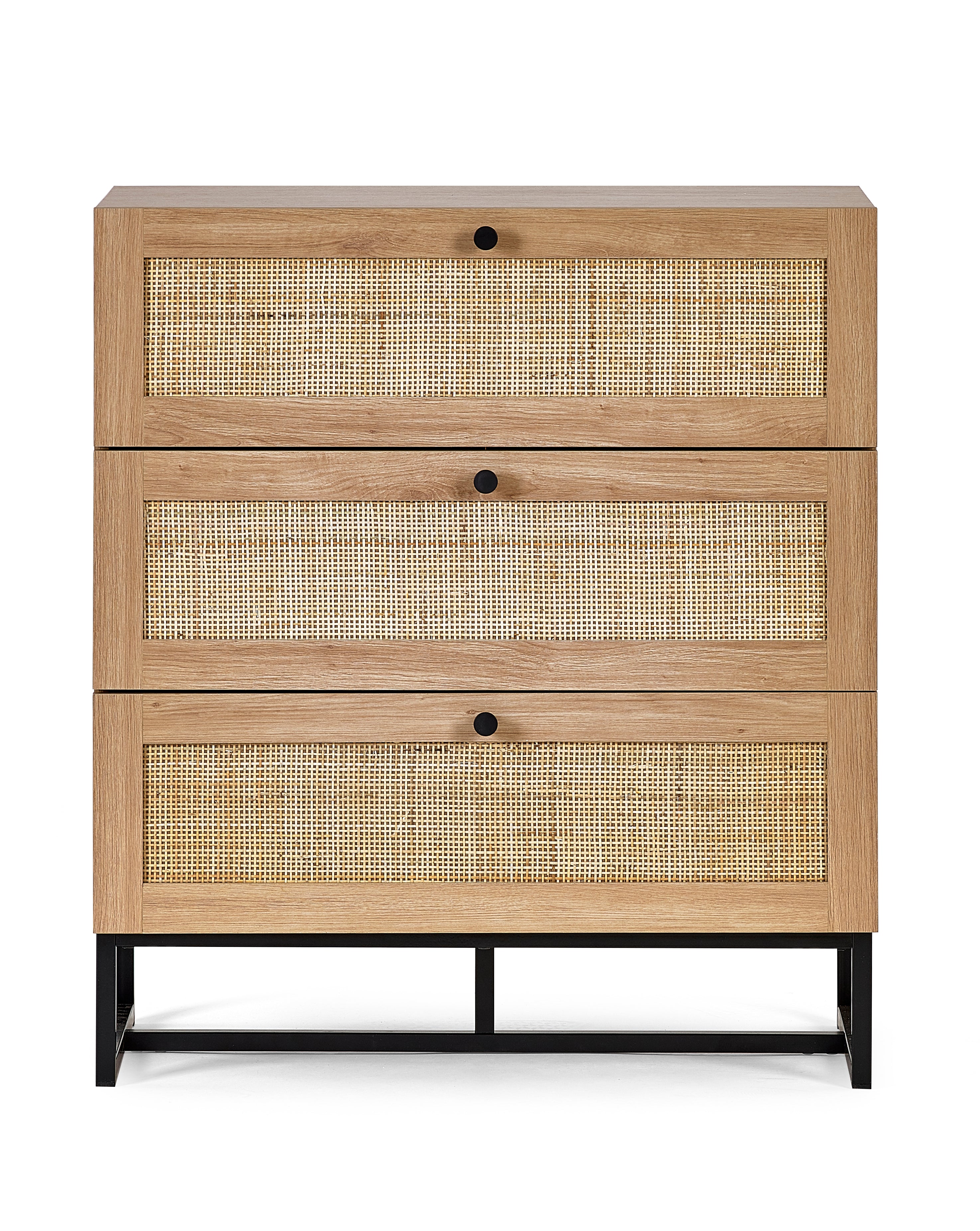 Clermont Oak Wood & Rattan Chest of Drawers | 3 Drawers